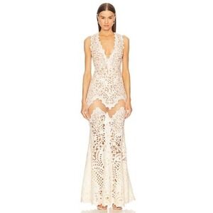 Michael Costello x Revolve Giuliana Lace Gown Ivory XXS NWT